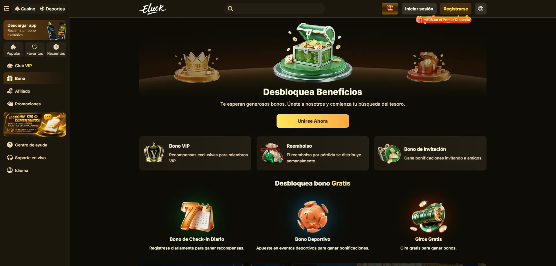 Bono de bienvenida Eluck Casino hasta 16000 euros más giros gratis