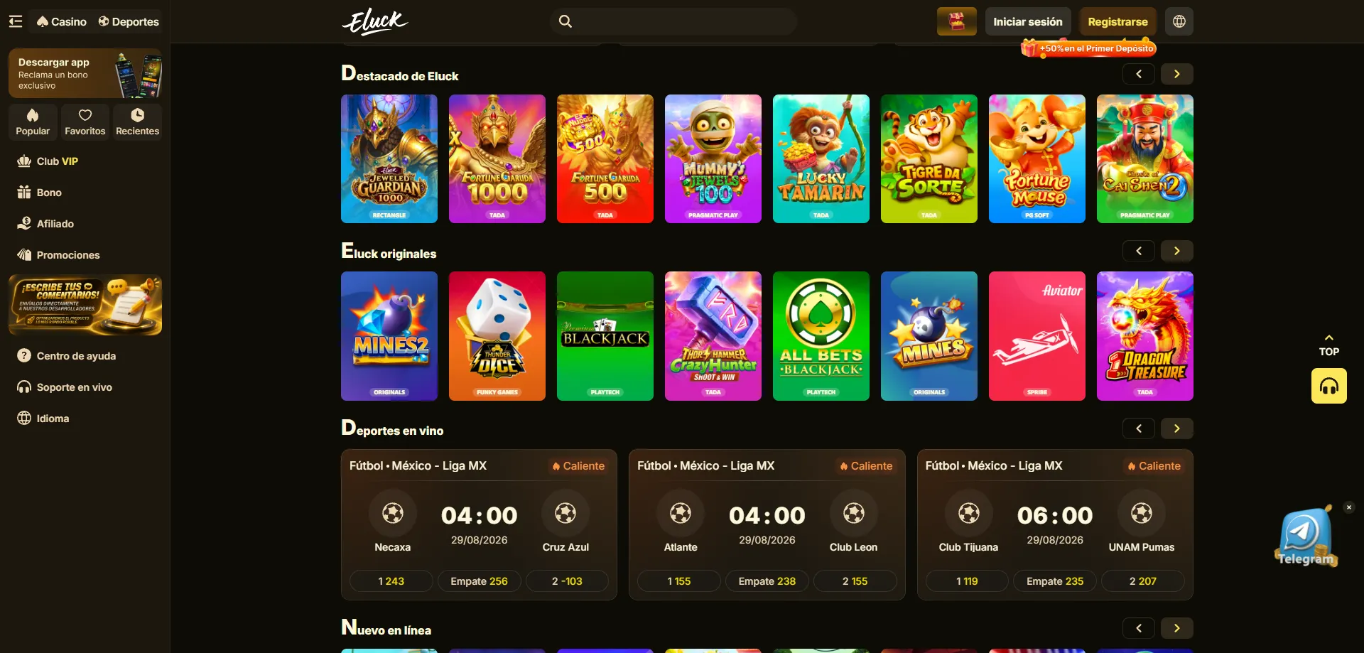 Mejores slots y juegos de Eluck Casino en línea