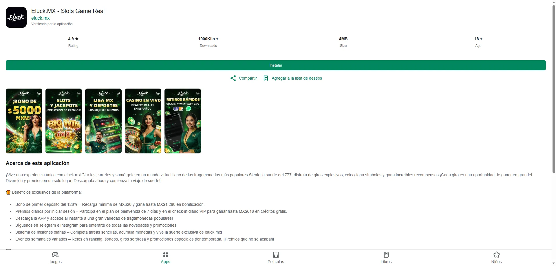 Eluck Casino app móvil para smartphone y tablet optimizada
